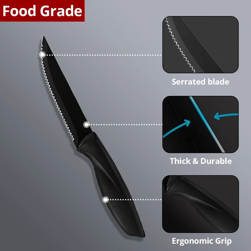 Serrated Steak Knife Set – Stainless Steel & Plastic Handle Steak Knife Set Axl