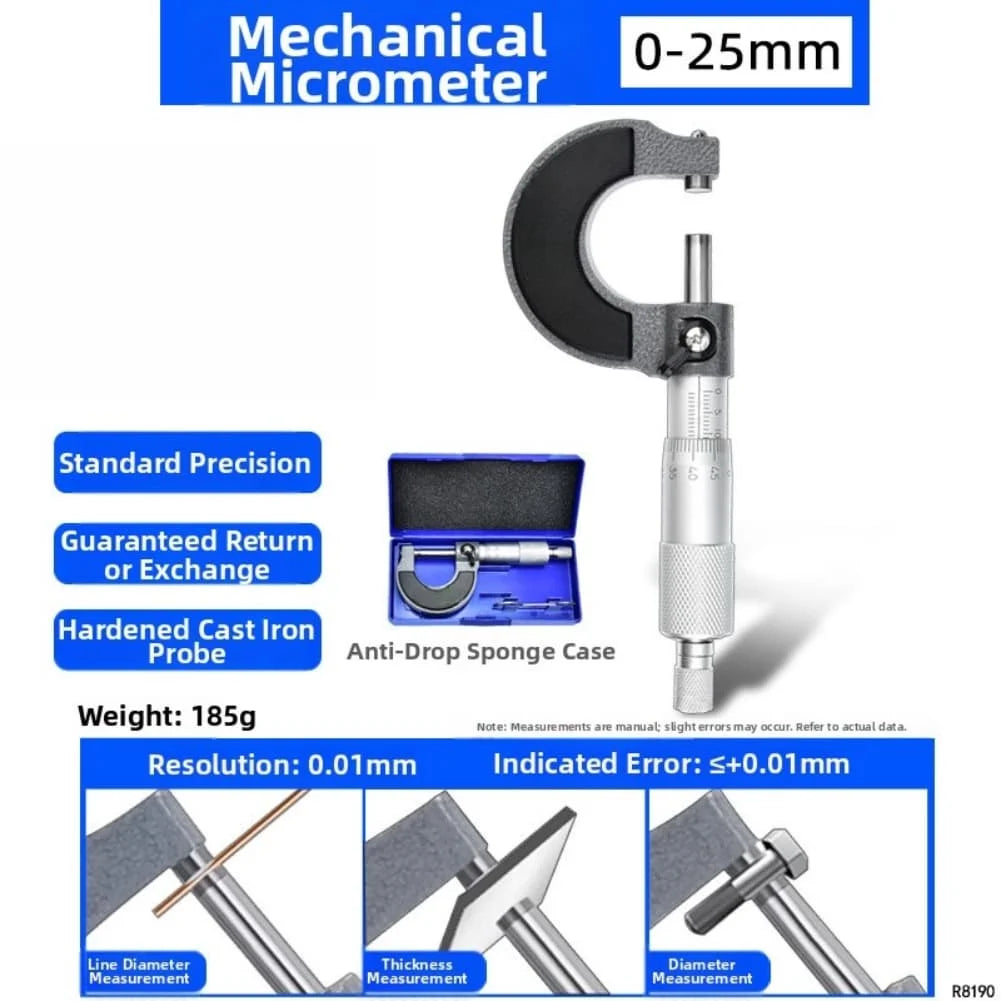 Mechanical Outside Micrometer 0–100mm Metric Gauge | 0.01mm Mechanical Micrometer Axl 0-25mm China Mainland
