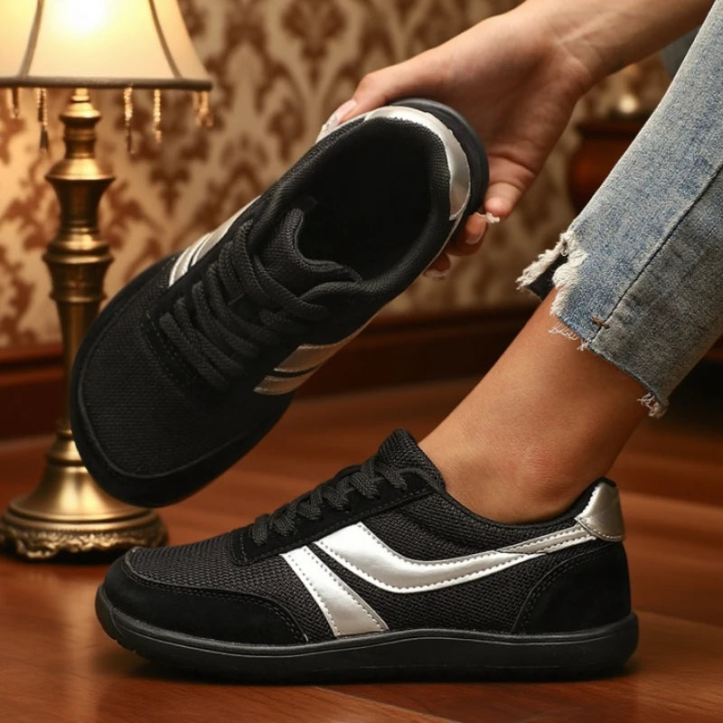 Women's Wide Toe Barefoot Sneakers – Breathable Canvas Flat Shoe Canvas Sneakers Axl Black sliver 44
