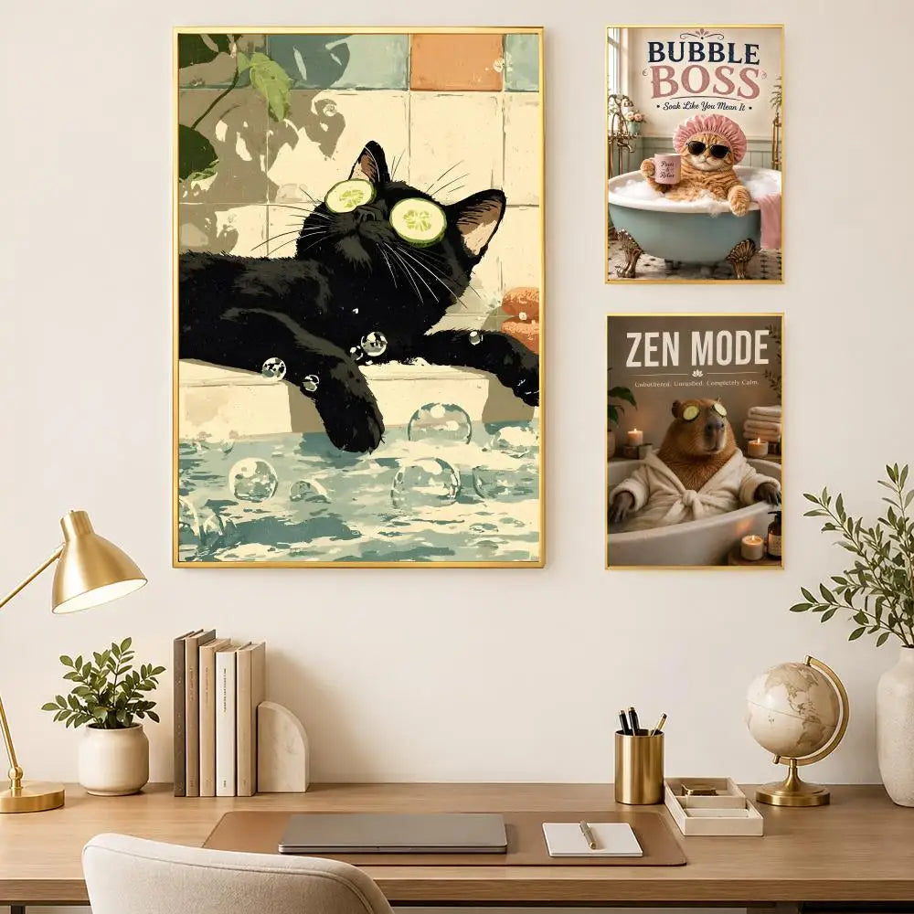 Fun Bathroom Animals Self-Stick PVC Wall Art Poster | Waterproof Wall Art Poster Axl