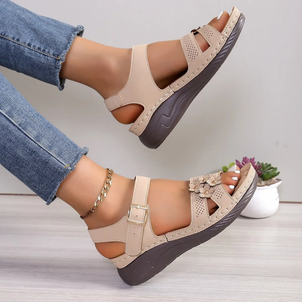 YBQJOO Women's Wide-Toe Wedge Sandals | Soft Sole Beach Shoes Women's Wedge Sandals Axl