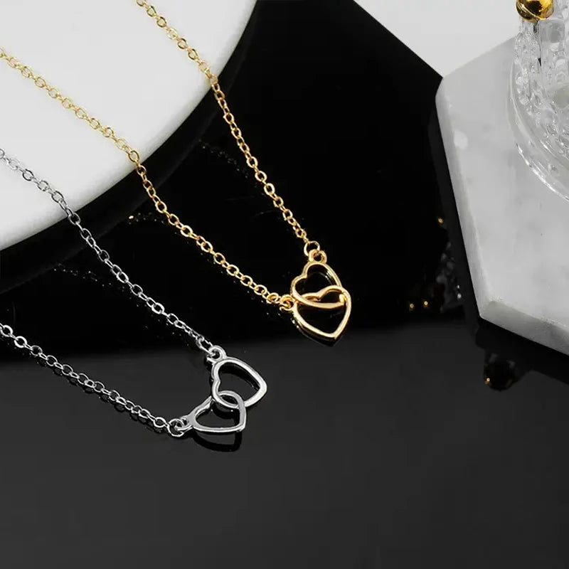 Huitan Double Heart Pendant Necklace – Glossy Women's Jewelry Pendant Necklace Axl