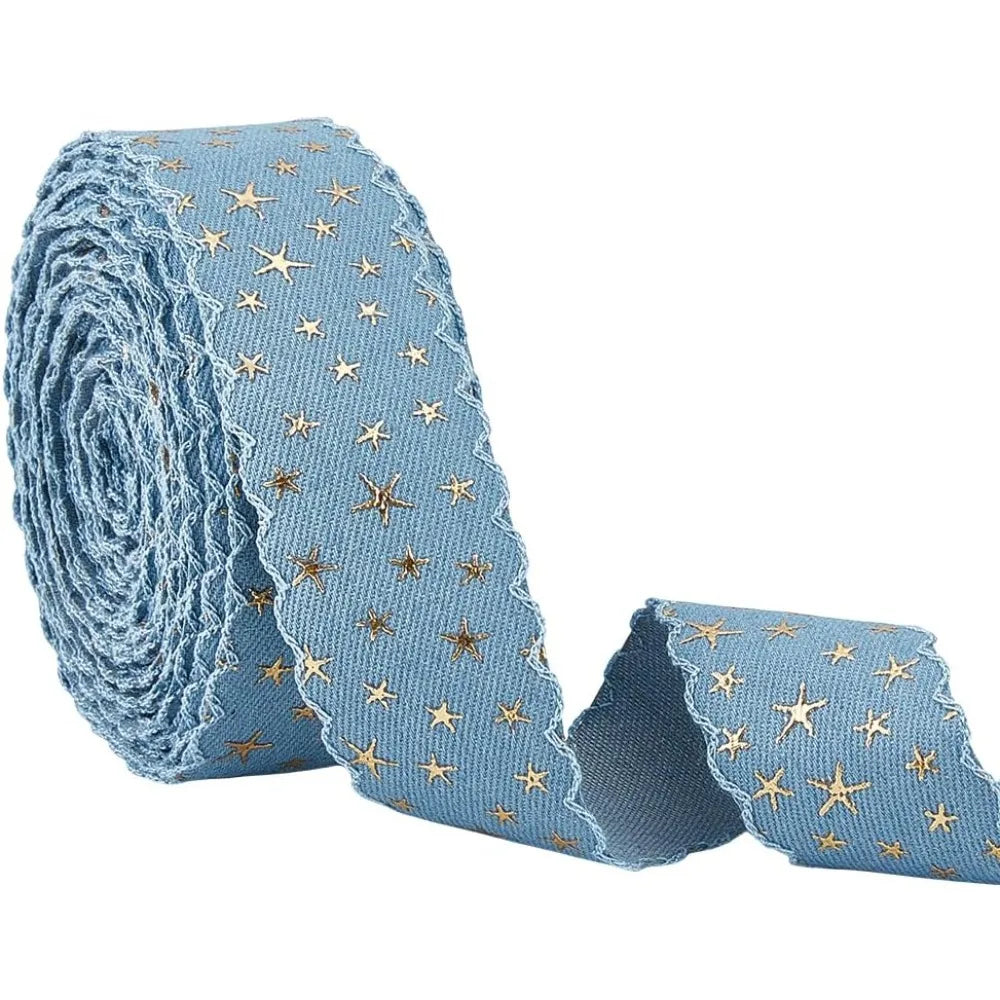 14.29 Yards Star Polyester Ribbon – Light Blue Gold 40mm Craft Ribbon Axl