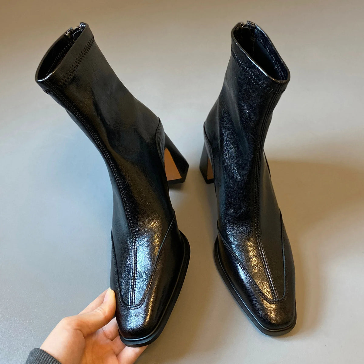 Women's Thick Heel Ankle Boots – Retro Square Toe High Heels Ankle Boots Axl black 5cm single 34