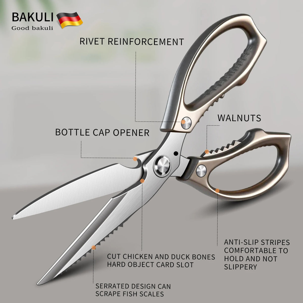 2-Piece Stainless Steel Kitchen Scissors Set – Extended Blade Kitchen Scissors Set Axl