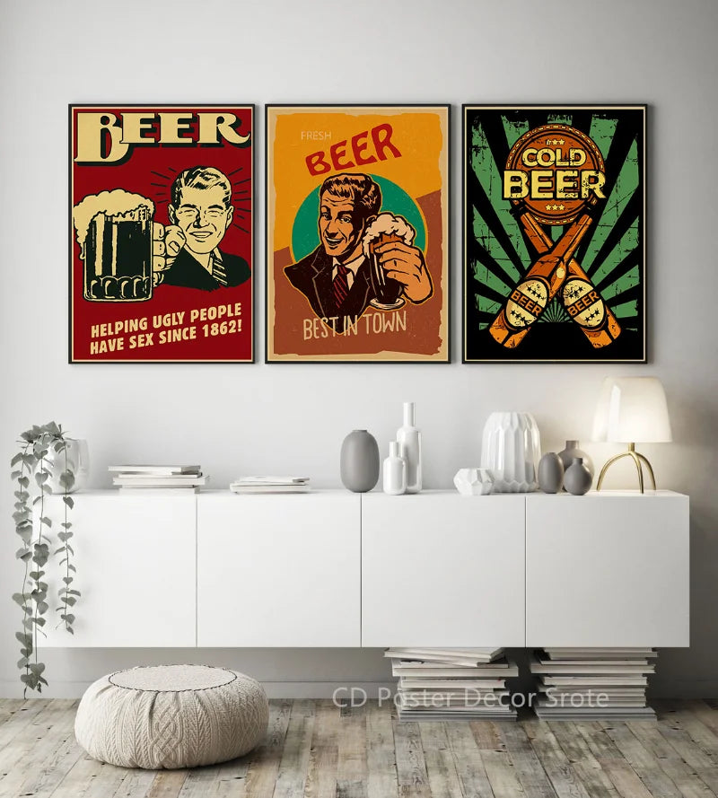 Retro Vintage Kraft Paper Poster – Bar, Beer & Coffee Wall Art Wall Art Poster Axl