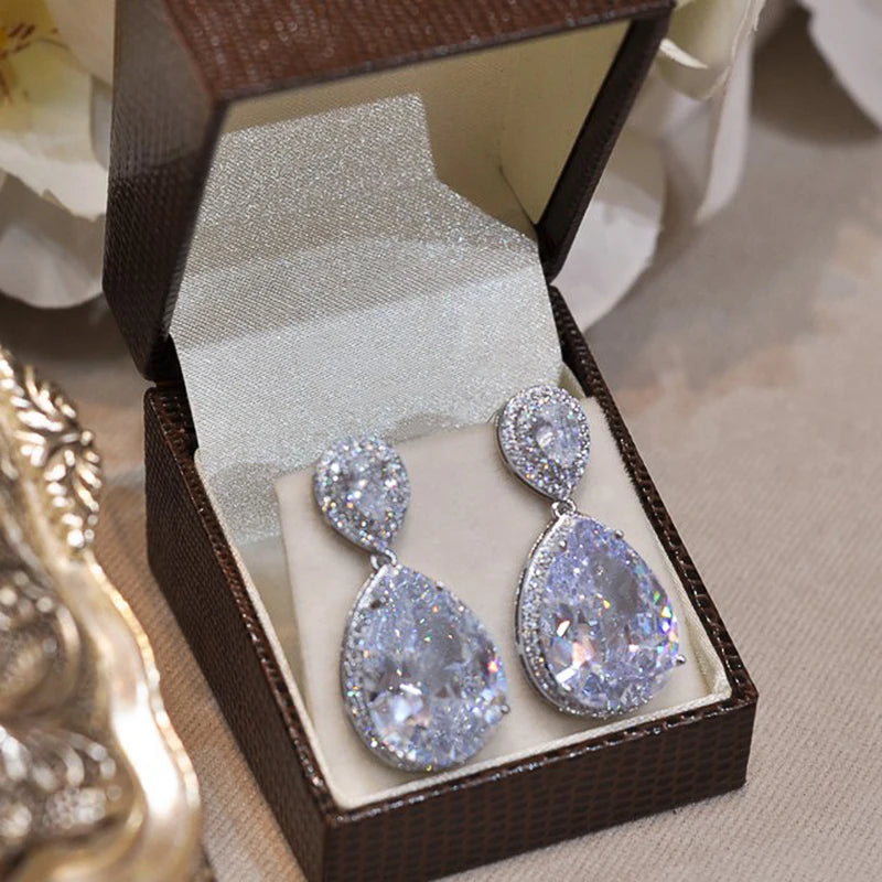 Huitan Water Drop Cubic Zirconia Drop Earrings | Wedding Jewelry Drop Earrings Axl