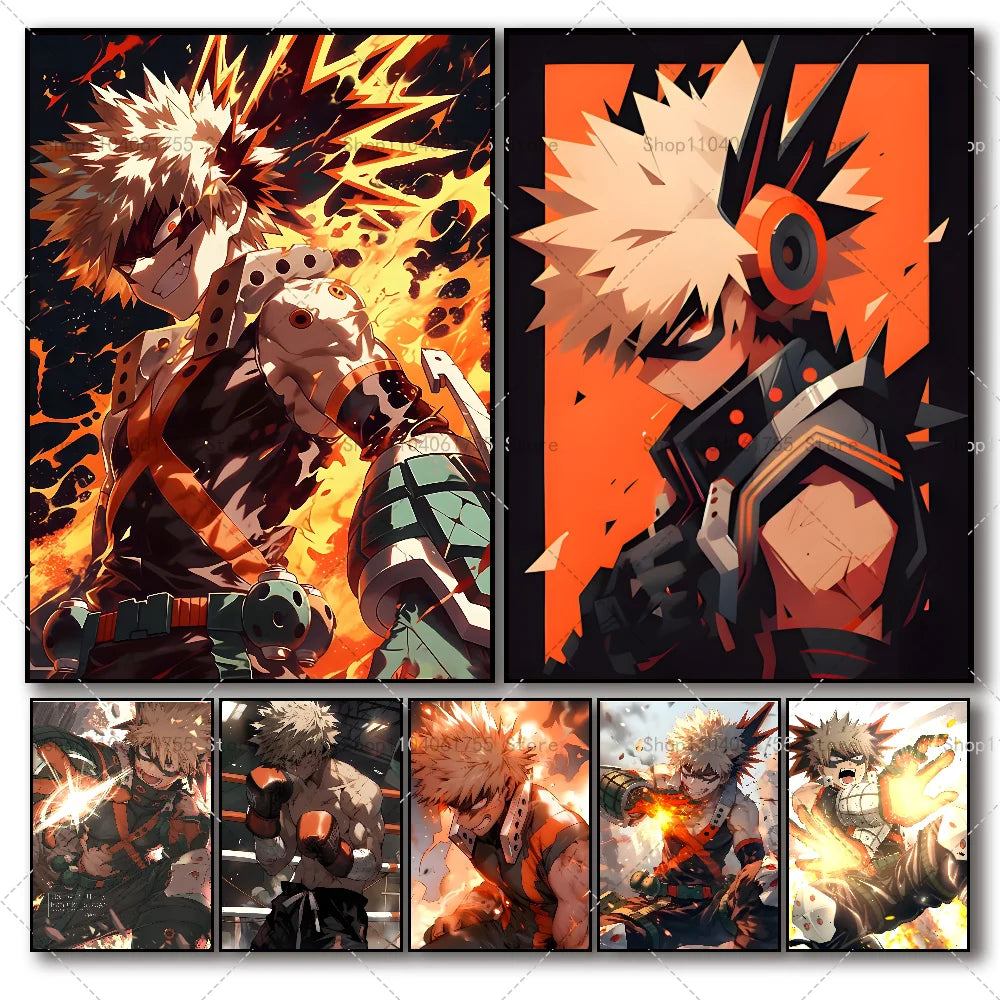 My Hero Academia Bakugo Anime Wall Poster Self-Adhesive Sticker Anime Wall Poster Axl