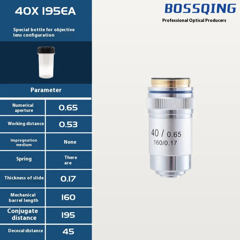 Achromatic Objective Lens 4X–100X Biological Microscope 195mm Microscope Objective Lens Axl 40X195EA