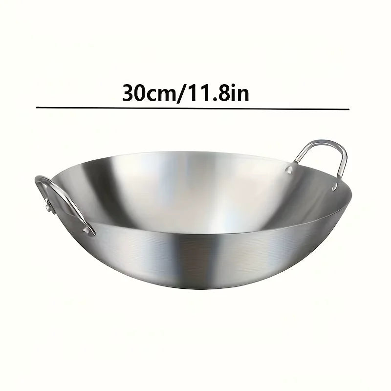 KEMORELA 30cm Stainless Steel Wok – Uncoated Dual Handle Pan Stainless Steel Wok Axl 30cm