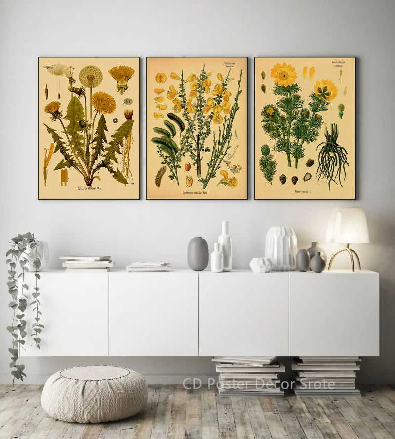 Botanical Medicinal Plants Vintage Kraft Paper Poster | Wall Art Wall Art Poster Axl