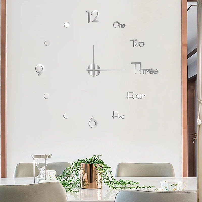 3D DIY Mirror Wall Clock – Silent Quartz Acrylic Home Decor DIY Wall Clock Axl