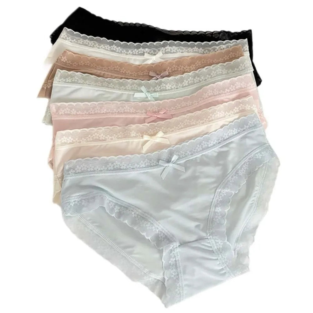 Women's Ice Silk Seamless Briefs – Lace Bow Cotton Crotch Panties Women's Briefs Axl
