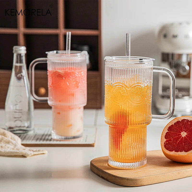 KEMORELA 750ml Sunflower Glass Tumbler with Lid & Straw Glass Tumbler Axl