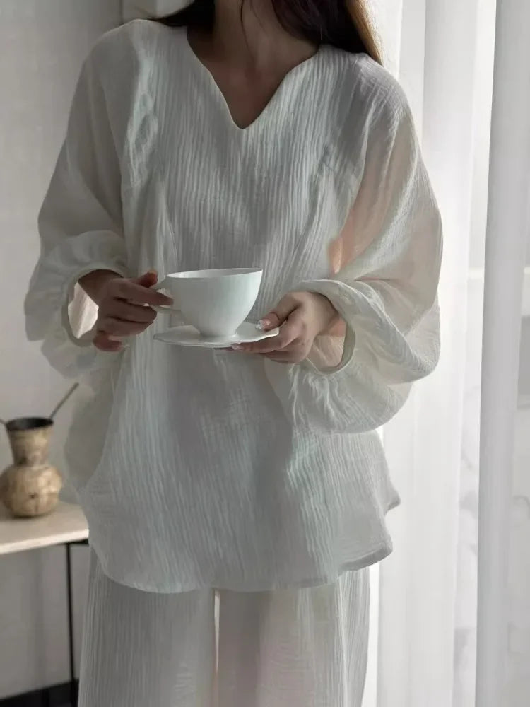 Women's V-Neck Pajama Set – Elegant Cotton Loungewear Women's Pajama Set Axl