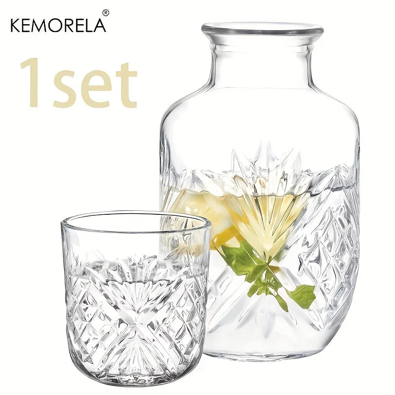 KEMORELA Crystal Glass Carafe & Cup Set – 500ml Drinkware Glass Carafe Set Axl 1 Set 500ML