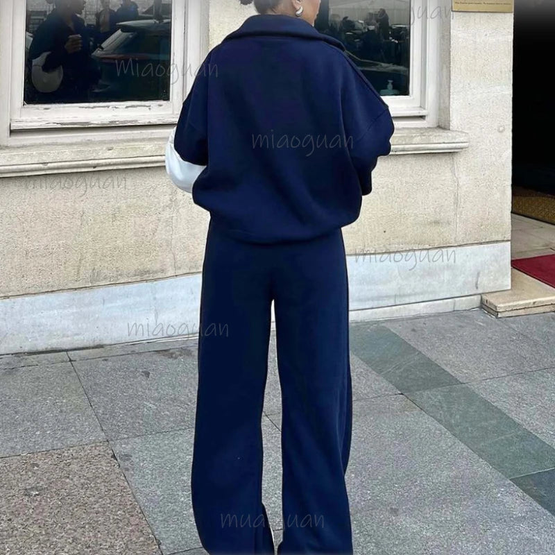 Women's Knit Two-Piece Set – Sweatshirt & Trousers Casual Women's Clothing Set Axl