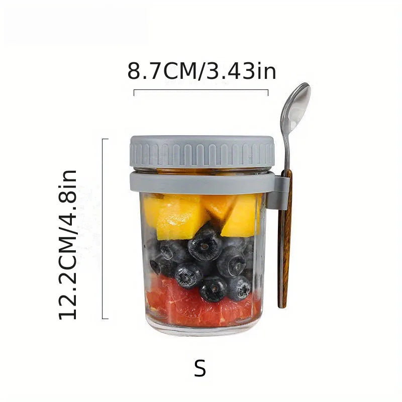 KEMORELA Overnight Oats Glass Cup with Spoon | Mason Tumbler Glass Meal Prep Cup Axl Grey-S