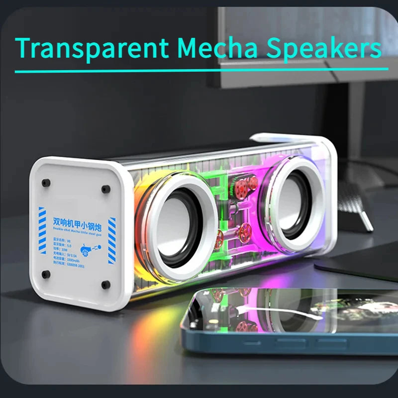 V8 Transparent Mecha Bluetooth Speaker RGB TWS Subwoofer Portable Bluetooth Speaker Axl