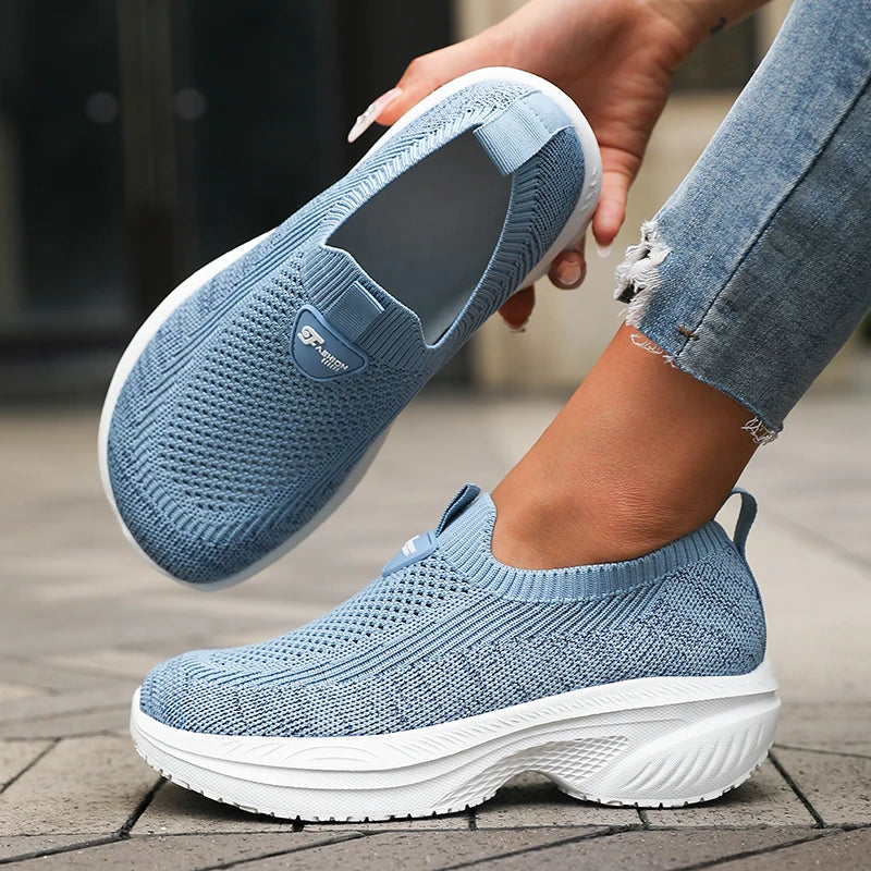 Women's Wide Fit Mesh Slip-On Sneakers | Breathable Walking Shoes Slip-On Sneakers Axl SKY BLUE 38