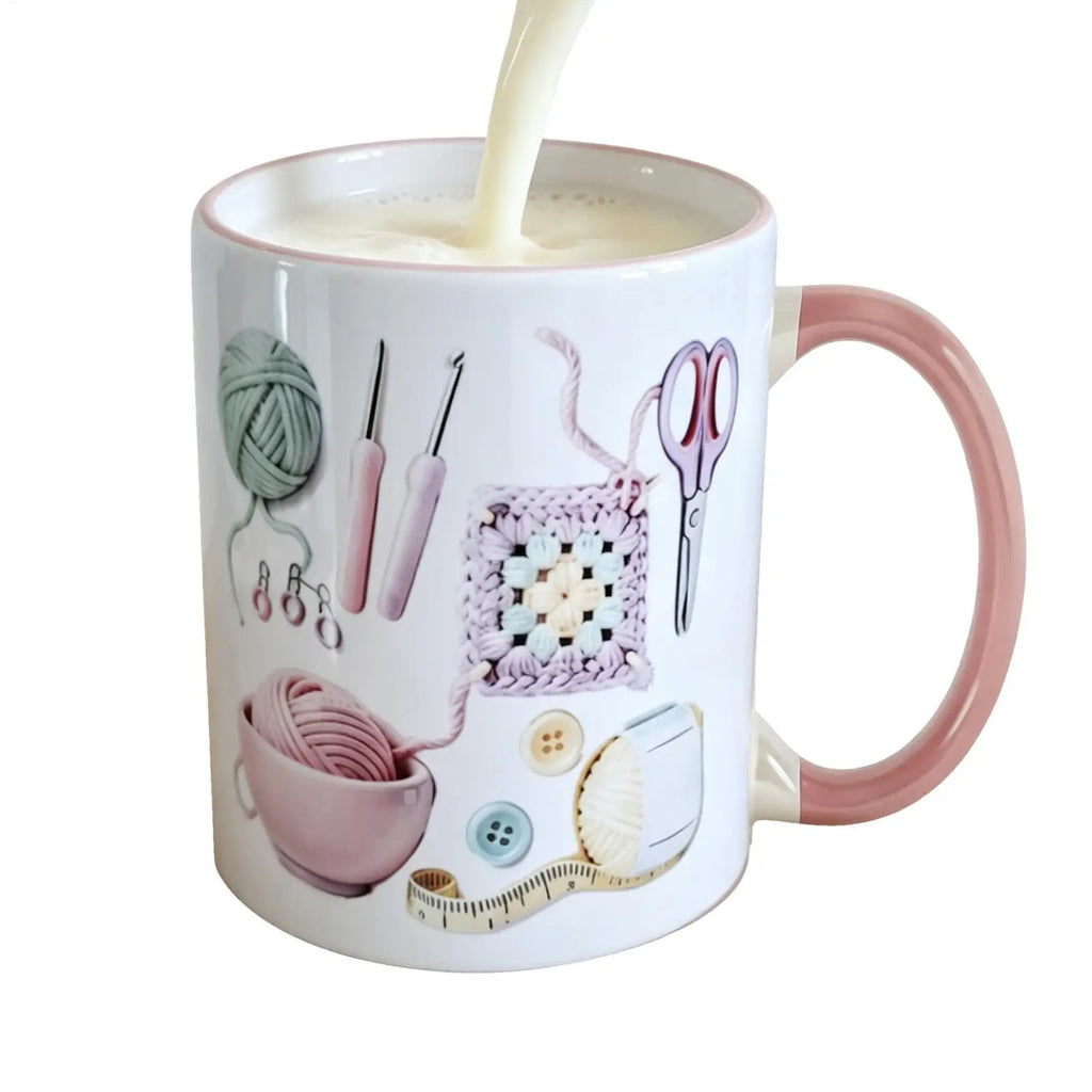 Crochet Ceramic Coffee Mug 330ml | Yarn Lover Gift for Women Ceramic Coffee Mug Axl