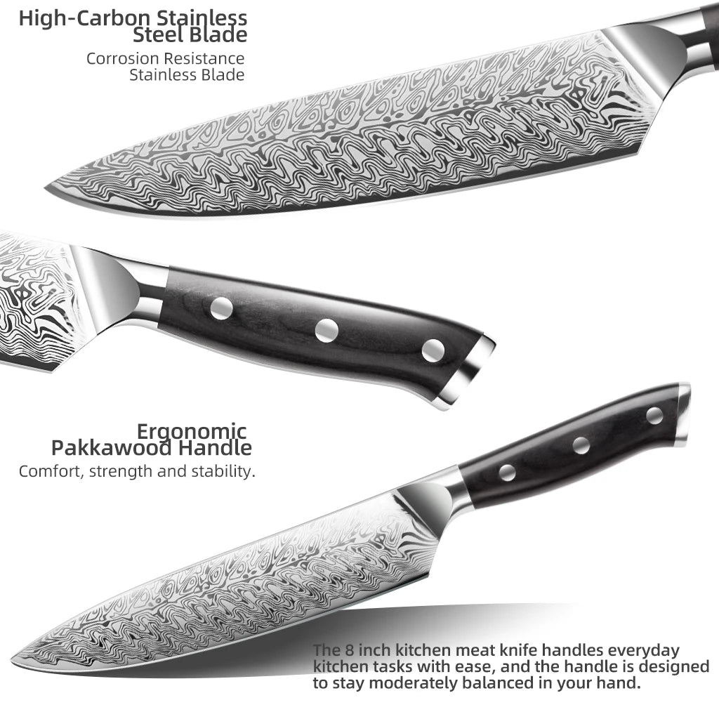 8-Inch Chef's Knife – Laser-Pattern Stainless Steel Blade Chef's Knife Axl