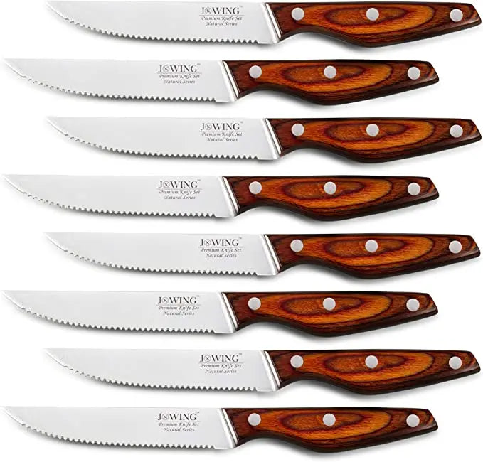 Serrated Steak Knife Set – Mahogany Handle Stainless Steel Steak Knife Set Axl 8 Pc Knife Set