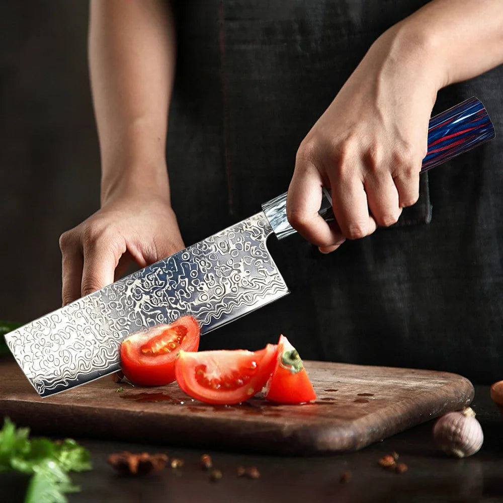 Damascus Chef's Knife – Japanese Steel & Colorful Wood Handle Damascus Chef Knife Axl