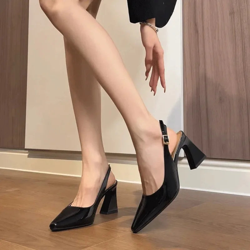 Women's Pointed Toe Chunky Heel Pumps – Elegant Slip-On Chunky Heel Pumps Axl