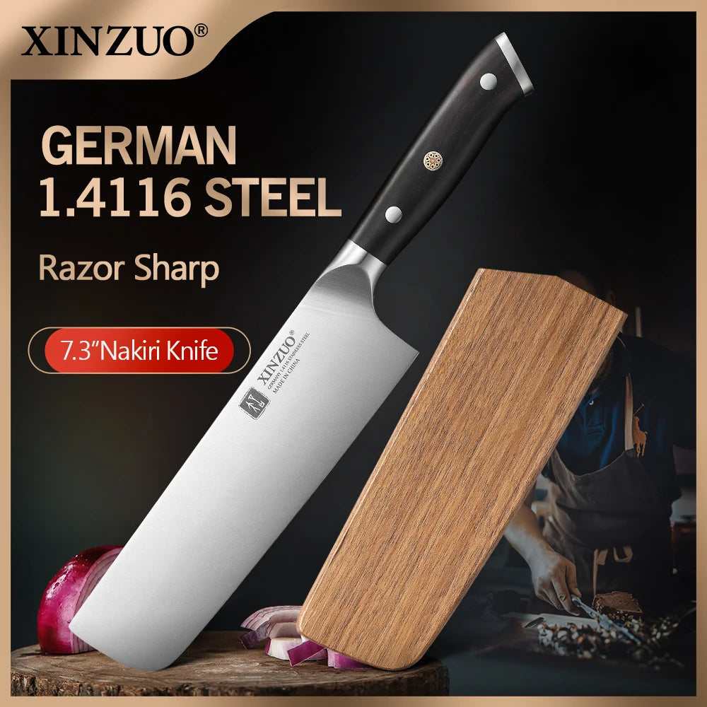 XINZUO 7.28" Nakiri Knife – German Steel & Ebony Wood Handle Nakiri Kitchen Knife Axl