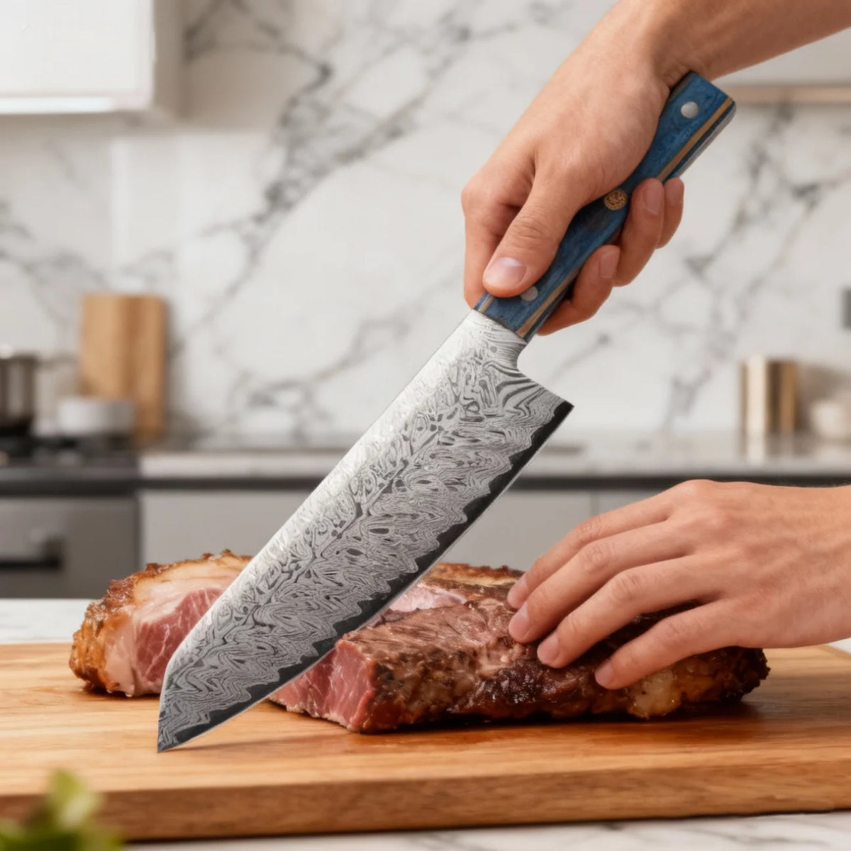 Damascus Steel Chef's Knife – 20cm Japanese-Style Kitchen Cleaver Chef's Kitchen Knife Axl