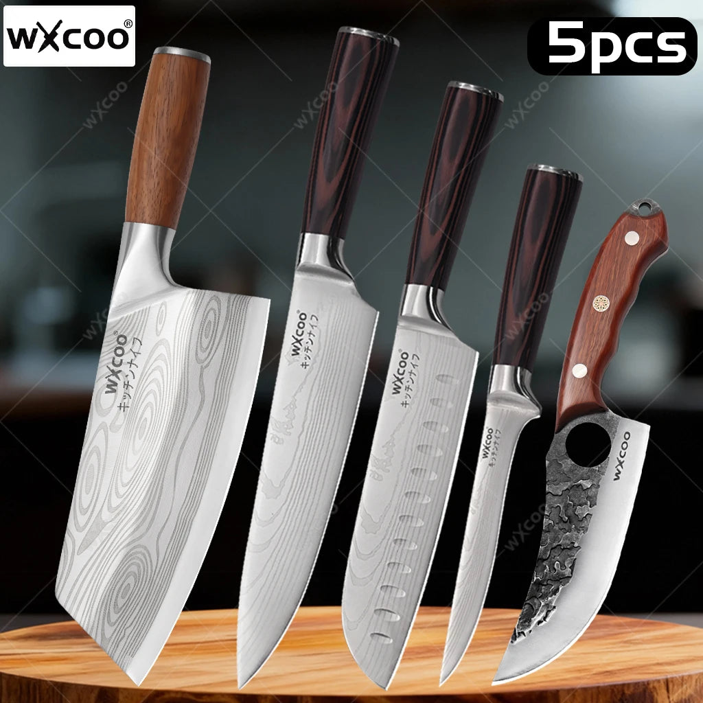 Japanese Santoku Chef's Knife Set – Laser-Textured Stainless Steel Chef's Knife Set Axl
