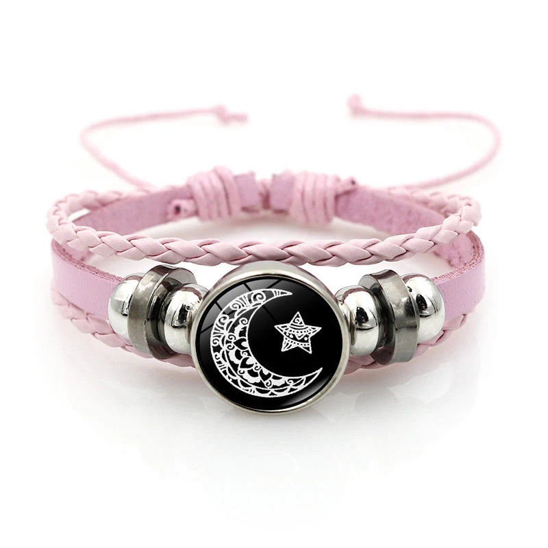 Luminous Couple Bracelets Sun Moon Black Braided Set 2Pcs Couple Charm Bracelets Axl
