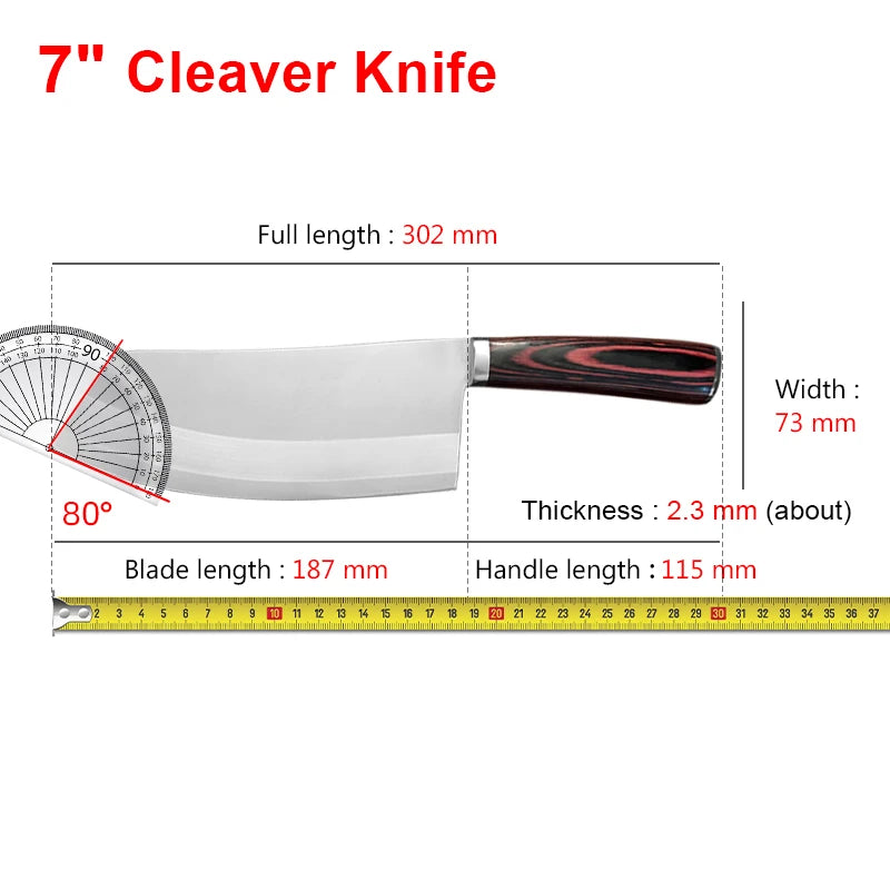 InLeung Professional Cleaver Knife – Stainless Steel Wood Handle Kitchen Cleaver Knife Axl