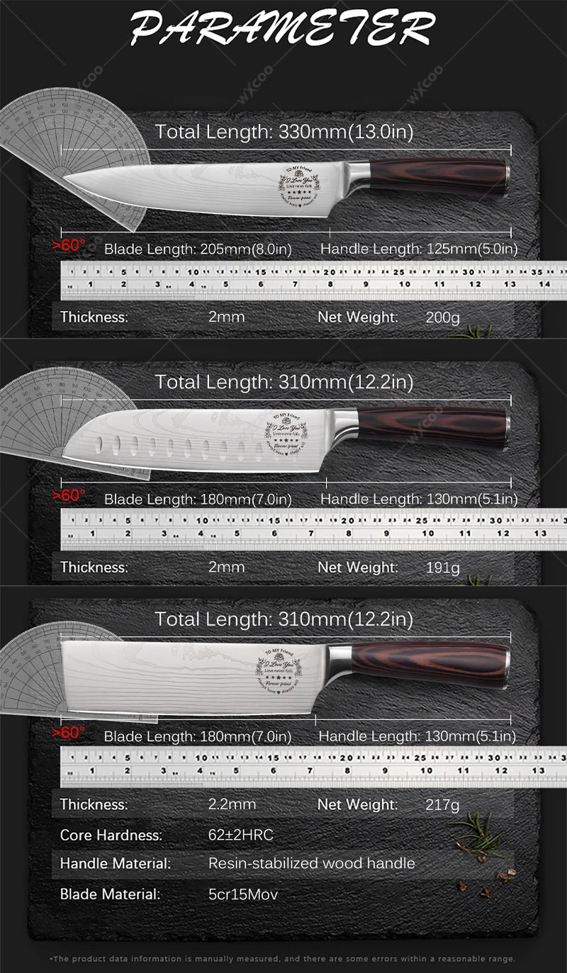 WXCOO Japanese Chef Knife 5Cr15Mov Steel Santoku Boning Knife Chef Kitchen Knife Axl