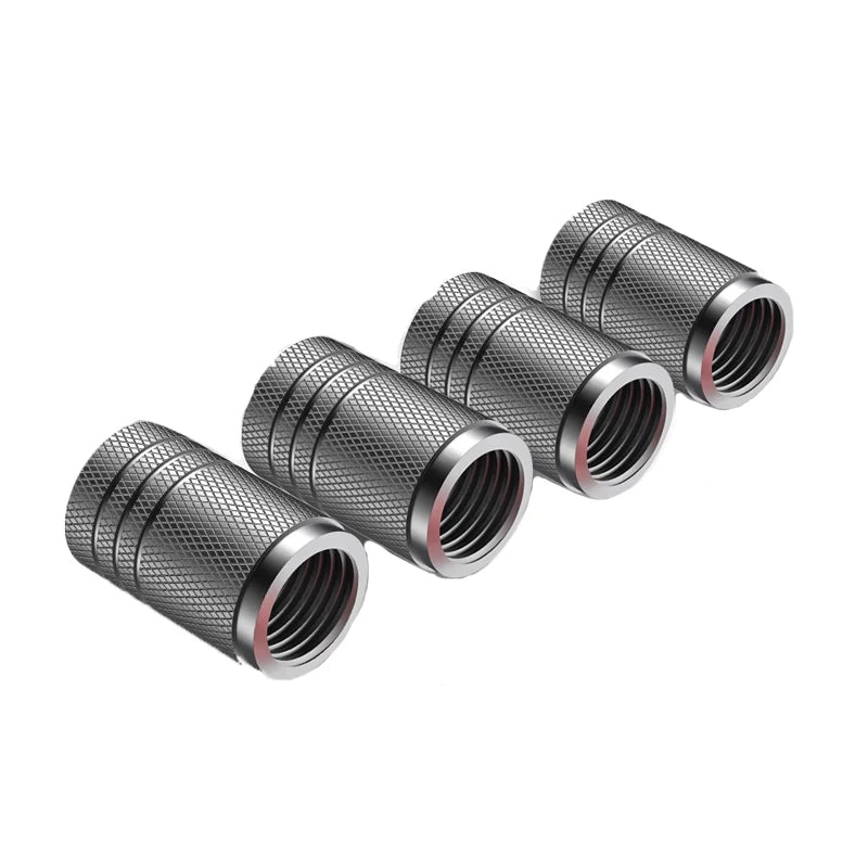 4-Pack Aluminum Knurled Tire Valve Stem Caps – Universal Fit Tire Valve Caps Axl 4PC silvery
