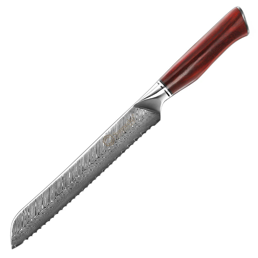 Sunnecko 8" Damascus Steel Serrated Bread Knife – VG10 Core Damascus Bread Knife Axl