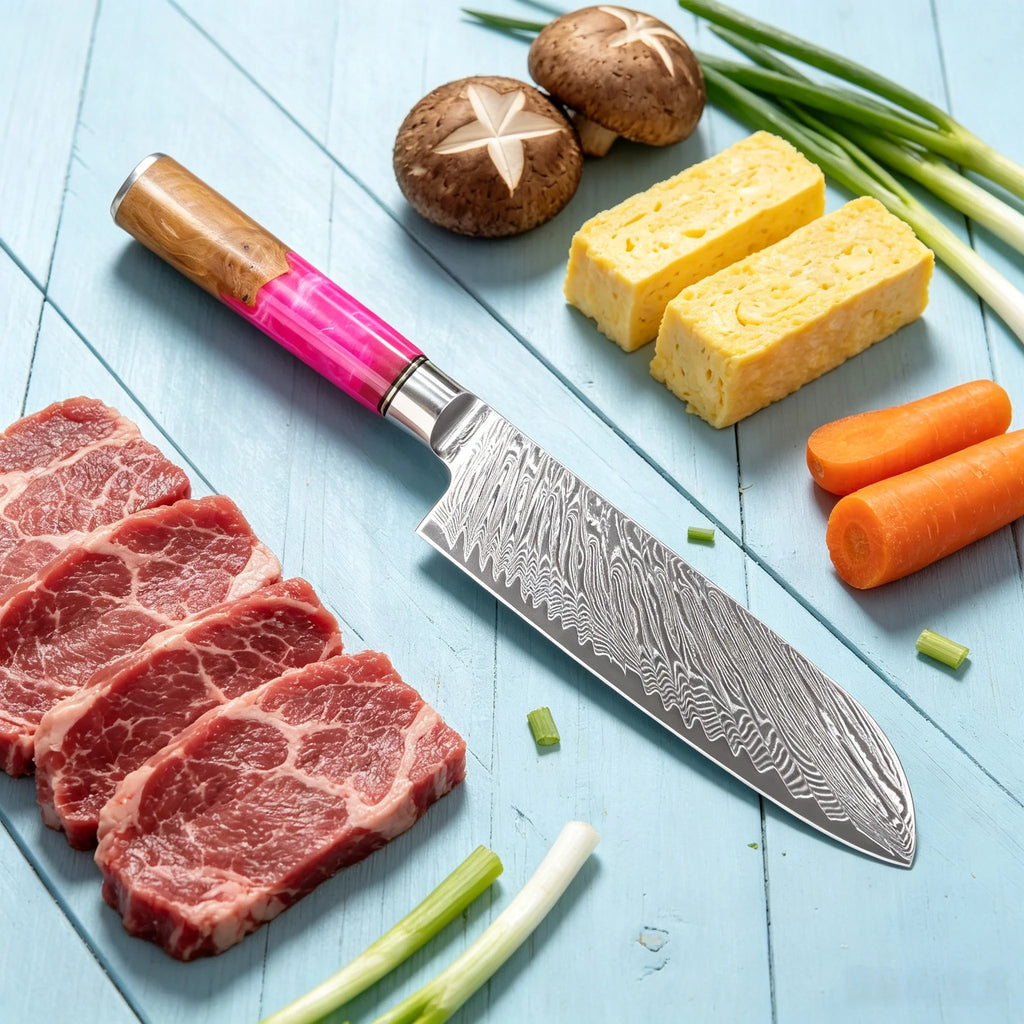 Damascus Steel Santoku Knife – Sharp 17.7cm Kitchen Blade Santoku Kitchen Knife Axl Santoku Knife