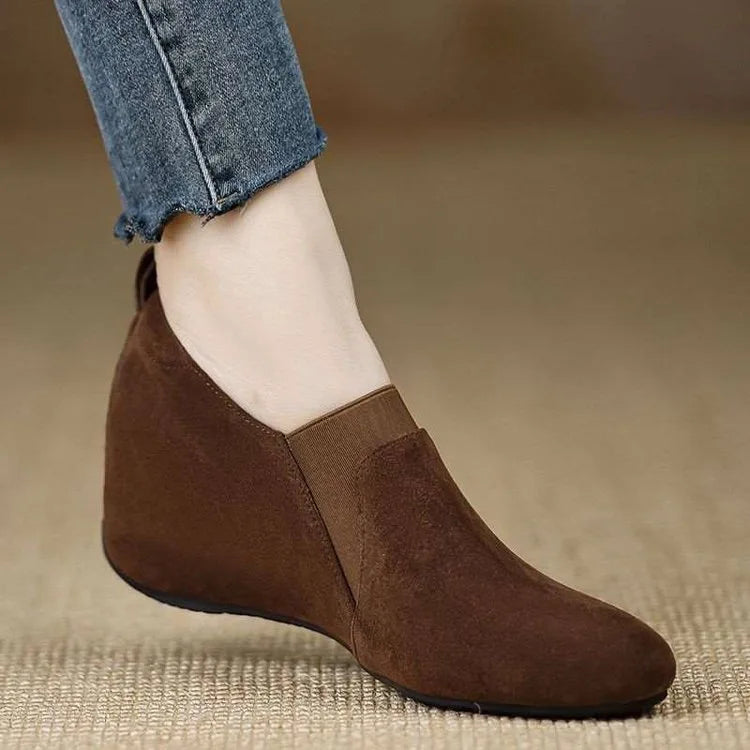 Women's Wedge Slip-On Shoes – Vintage Suede Height Increase Wedge Slip-On Shoes Axl Brown 35