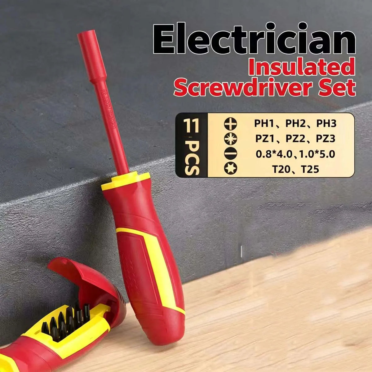 1000V Insulated Screwdriver Set – Magnetic Tips, 7 or 11 Pc Insulated Screwdriver Set Axl 11 in 1 China Mainland