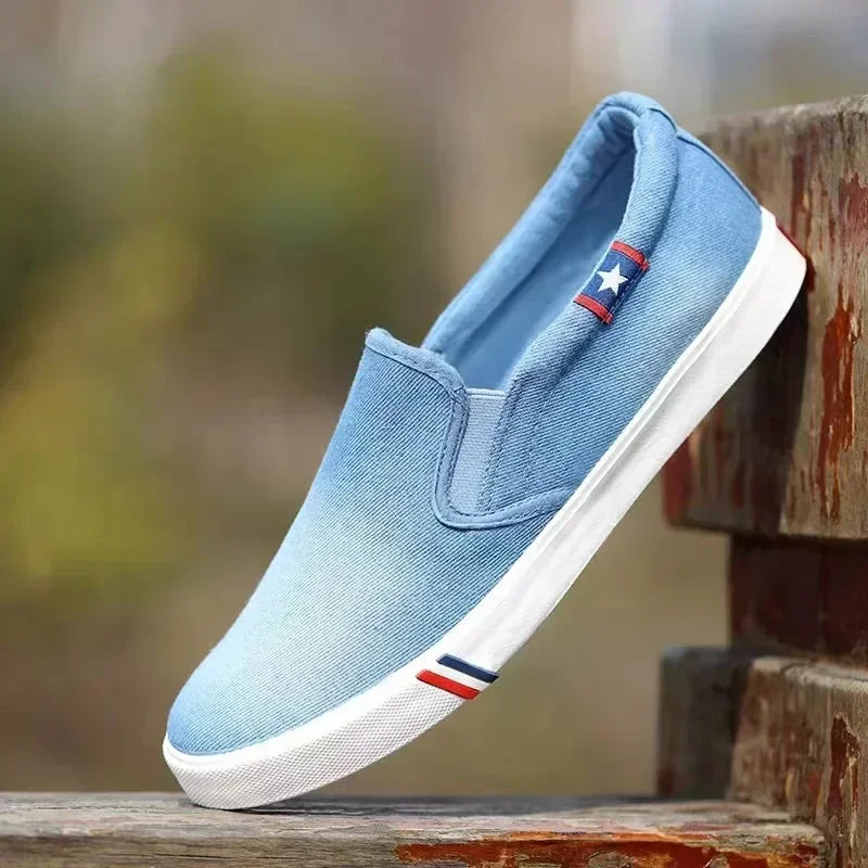 Men's Slip-On Canvas Sneakers – Breathable Flat Loafers Canvas Slip-On Sneakers Axl blue-1 44