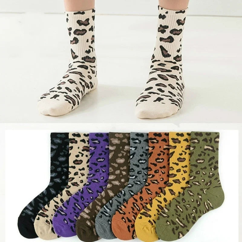 Leopard Print Crew Socks – Unisex Cotton Hip Hop Style Crew Socks Axl