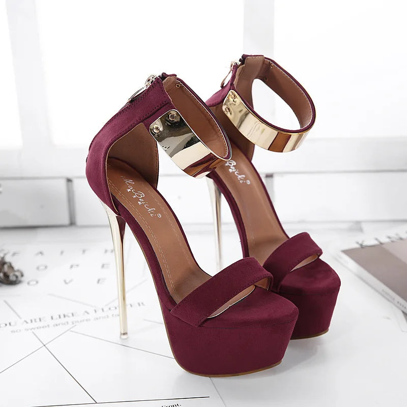 YBQJOO Women's 16CM Platform Stiletto Sandals – Metal Ankle Strap Platform Stiletto Sandals Axl