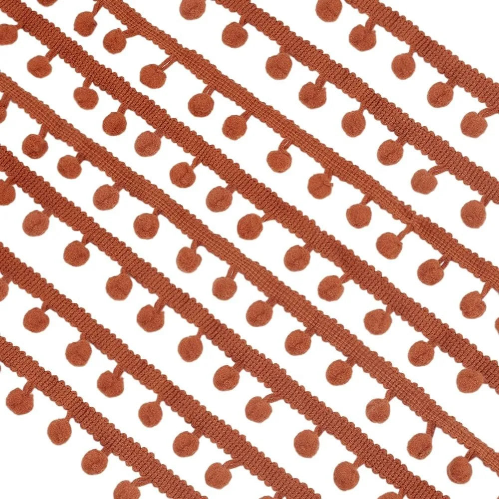 Saddle Brown Ball Fringe Trim – 20 Yards Polyester Tassel Lace Craft Fringe Trim Axl AECH04-18195