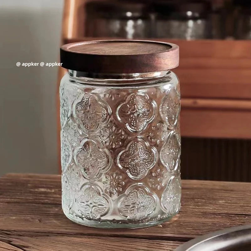 KEMORELA Vintage Glass Canister – Airtight Wooden Lid Storage Jar Glass Storage Canister Axl