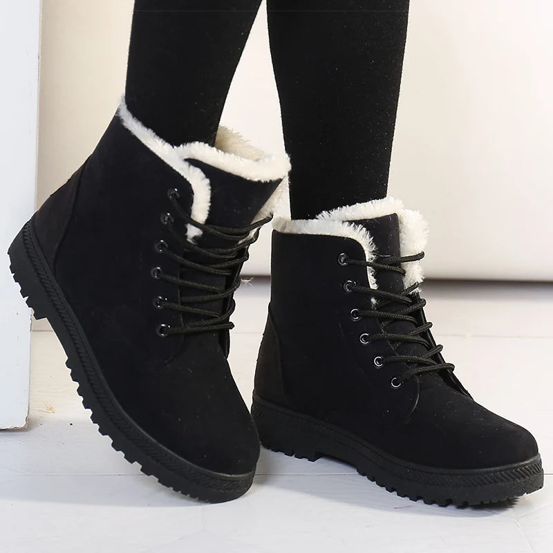 Women's Fur-Lined Snow Ankle Boots – Low Heel Winter Boots Winter Ankle Boots Axl Black 35