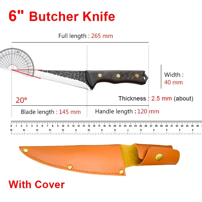 InLeung Stainless Steel Boning & Filleting Knife – Wood Handle Kitchen Boning Knife Axl knife with cover