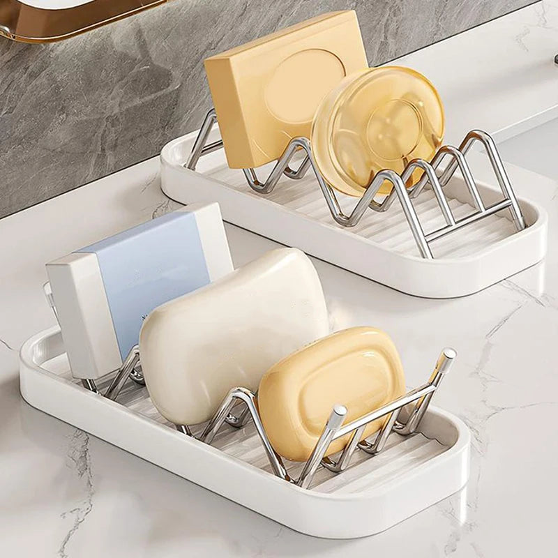 W-Shaped Stainless Steel Soap Holder with Drain Tray | Non-Slip Soap Dish Holder Axl