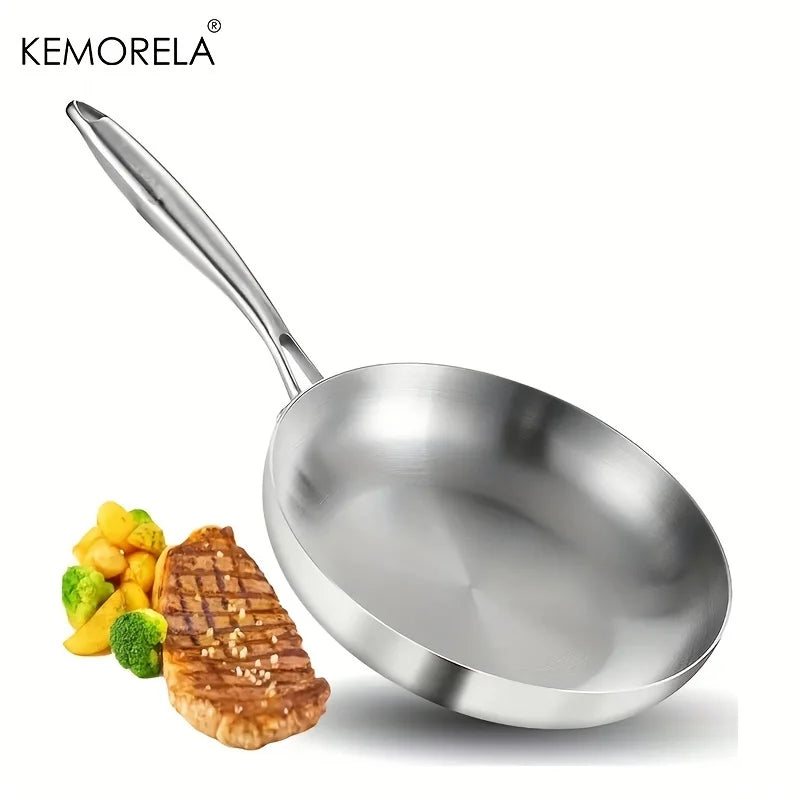 KEMORELA 24cm 304 Stainless Steel Frying Pan 3-Ply Skillet Stainless Steel Skillet Axl