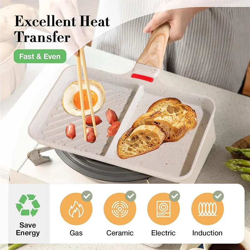 2-Section Nonstick Divided Grill Pan – Egg & Steak Skillet Divided Grill Pan Axl